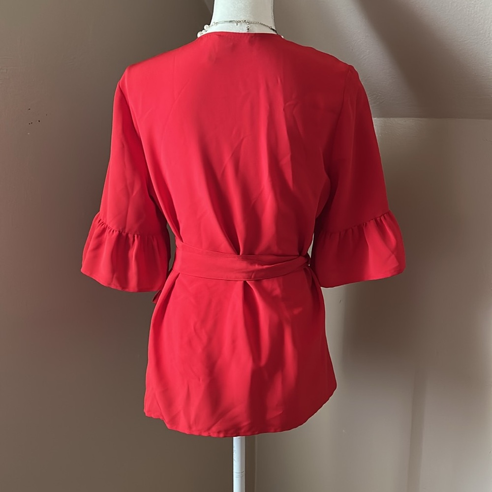 Draper James red wrap top with ruffle sleeve. Size 10. - Picture 6 of 9